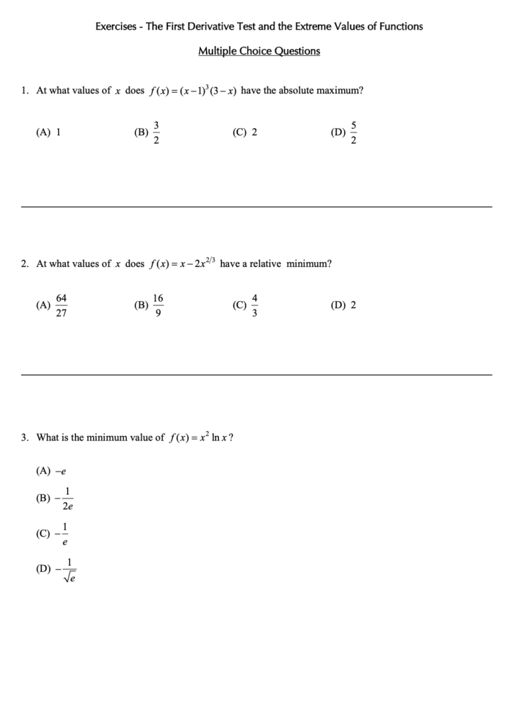 The First Derivative Test and the Extreme Values of Functions